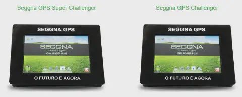 dois dispositivos de GPS agrícola da marca Seggna, lado a lado, sobre um fundo branco. À esquerda, o modelo é