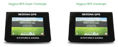 dois dispositivos de GPS agrícola da marca Seggna, lado a lado, sobre um fundo branco. À esquerda, o modelo é