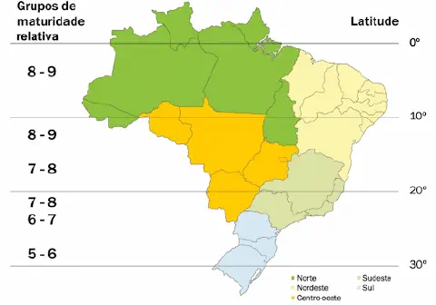 mapa do Brasil dividido por regiões geográficas (Norte, Nordeste, Centro-Oeste, Sudeste e Sul), cada uma id