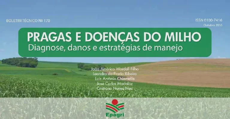 Guia de Pragas e Doenças do Milho: Manejo e Diagnose capa do Boletim Técnico Nº 170 da Epagri, intitulado 'Pragas e Doenças do Milho: Diagnose, danos e estratégias d