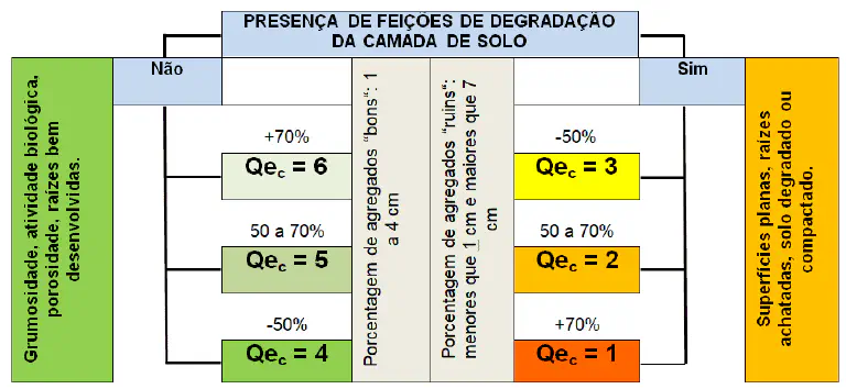 Guia Visual para Análise da Qualidade Estrutural do Solo fluxograma técnico para a avaliação da qualidade estrutural do solo, intitulado 'Presença de Feições de