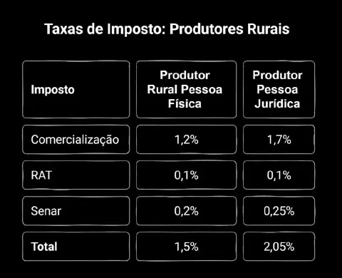tabela informativa com o título 'Taxas de Imposto: Produtores Rurais'. Com um design claro e minimalis