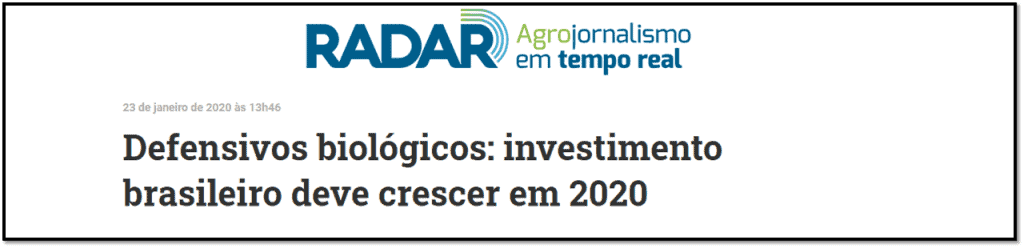 captura de tela de uma manchete de notícia do portal ‘RADAR Agrojornalismo em tempo real’. O fundo é branco, c