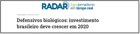 captura de tela de uma manchete de notícia do portal 'RADAR Agrojornalismo em tempo real'. O fundo é branco, c