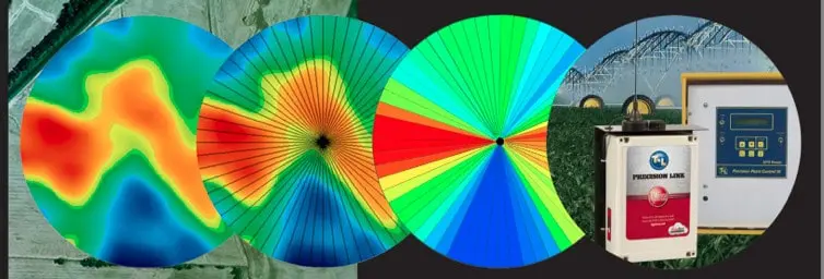 conceito de irrigação de precisão utilizando um sistema de pivô central. Ela é composta por uma sequência