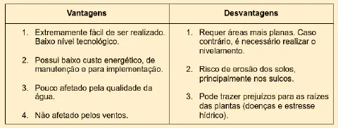 tabela comparativa, dividida em duas colunas intituladas 'Vantagens' e 'Desvantagens', sobre uma técni
