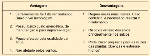 tabela comparativa, dividida em duas colunas intituladas 'Vantagens' e 'Desvantagens', sobre uma técni
