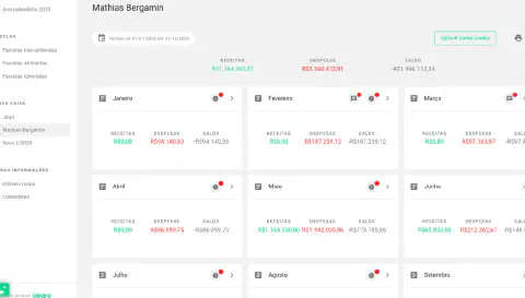 a tela da funcionalidade 'Livro Caixa' do software de gestão rural Aegro. A interface apresenta um painel de c