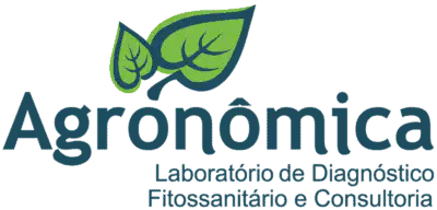 o logotipo da empresa 'Agronômica'. O design é composto por um ícone de duas folhas verdes estilizadas, com co