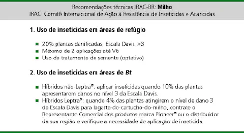 slide com recomendações técnicas do IRAC-BR (Comitê Internacional de Ação à Resistência de Inseticidas