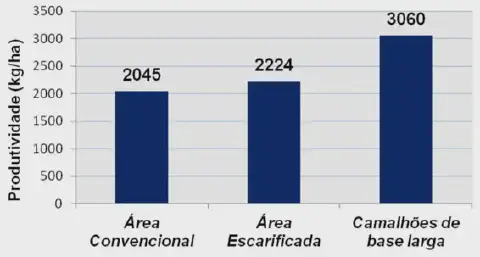 gráfico de barras verticais que compara a produtividade agrícola, medida em quilogramas por hectare (kg/ha)