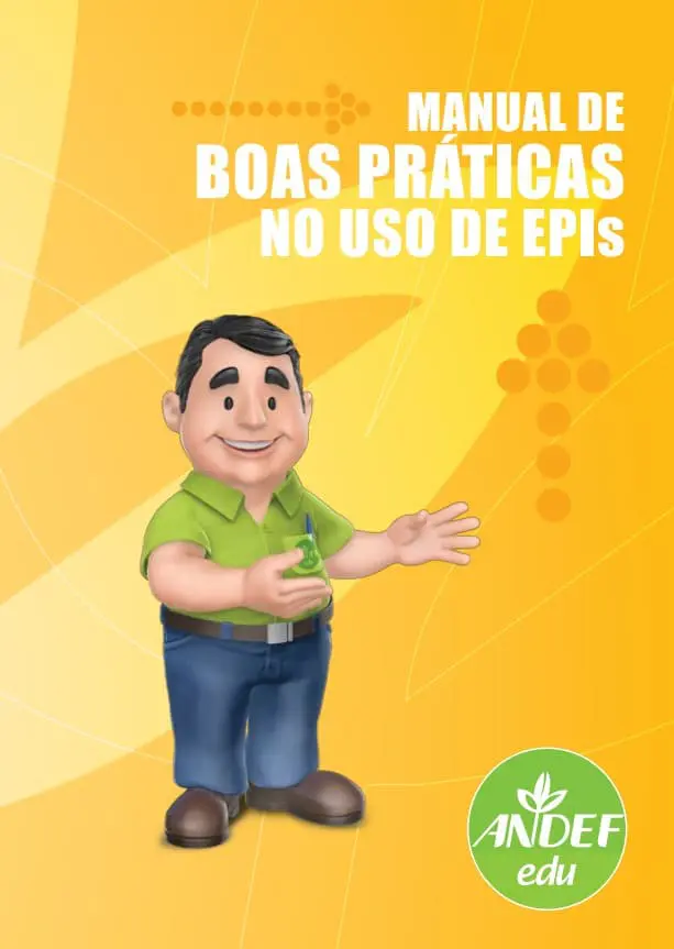 a capa de um material educativo intitulado ‘Manual de Boas Práticas no Uso de EPIs’. O fundo é um gradiente vi