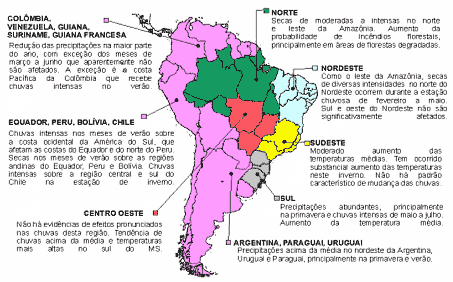 mapa infográfico da América do Sul, destacando diferentes regiões com cores distintas para ilustrar sua