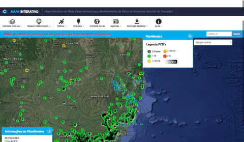 a interface do 'Mapa Interativo' do Cemaden (Centro Nacional de Monitoramento e Alertas de Desastres Naturais)