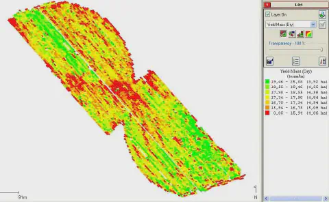 mapa de colheita, uma ferramenta visual da agricultura de precisão gerada por um software de gestão agrícol