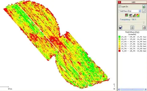 mapa de colheita, uma ferramenta visual da agricultura de precisão gerada por um software de gestão agrícola