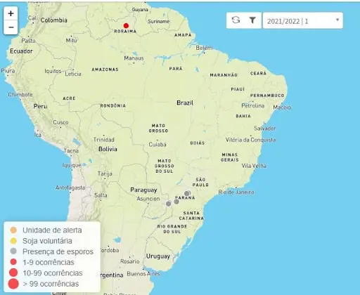 mapa digital do Brasil, parte de uma plataforma de monitoramento agrícola, possivelmente para o controle de