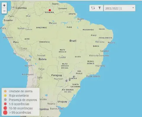 mapa digital do Brasil, parte de uma plataforma de monitoramento agrícola, possivelmente para o controle de