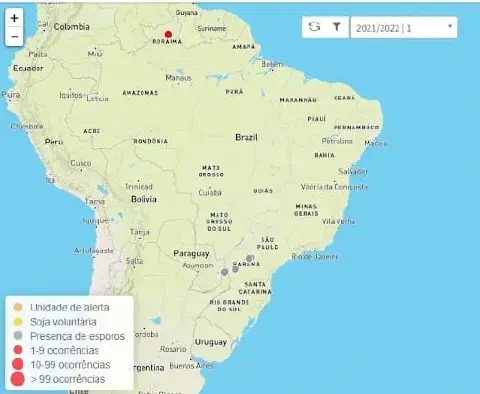 mapa digital do Brasil, parte de uma plataforma de monitoramento agrícola, possivelmente para o controle de