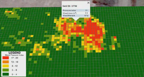 a interface de um software de agricultura de precisão, apresentando um mapa de calor que ilustra o índice de p