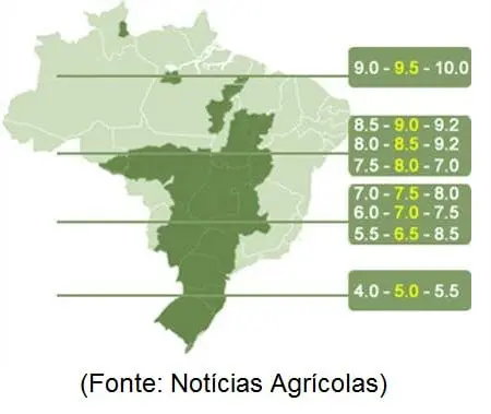Mapa de Produtividade Agrícola no Brasil por Região mapa do Brasil com um infográfico sobreposto, destacando dados agrícolas por região. Uma grande área centra