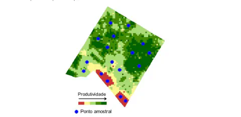 mapa de produtividade de uma área agrícola, uma ferramenta essencial na agricultura de precisão. O mapa uti