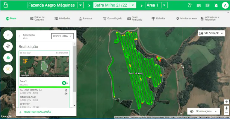 Mapa de Telemetria Agrícola no Software Aegro a interface do software de gestão rural Aegro, especificamente a funcionalidade de mapa de telemetria. A tela