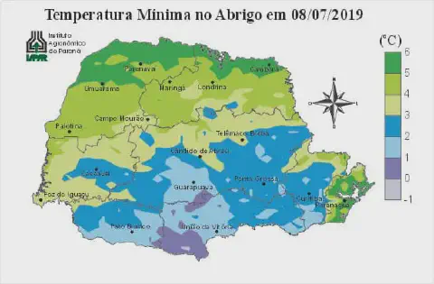 mapa agrometeorológico do estado do Paraná, produzido pelo Instituto Agronômico do Paraná (IAPAR), detalhan
