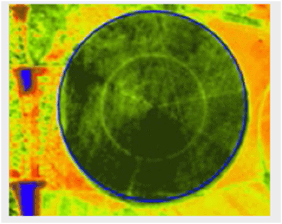 uma análise de sensoriamento remoto de uma área agrícola, especificamente uma lavoura irrigada por pivô centra