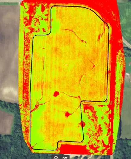 Mapa NDVI: Monitore a Saúde da Sua Lavoura com Precisão mapa de índice de vegetação, provavelmente NDVI (Índice de Vegetação por Diferença Normalizada), sobreposto