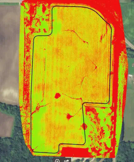 mapa de índice de vegetação, provavelmente NDVI (Índice de Vegetação por Diferença Normalizada), sobreposto