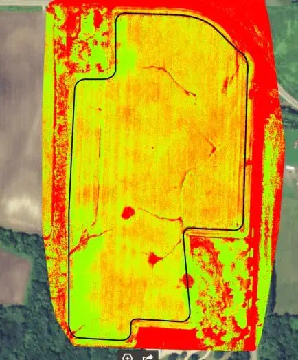mapa de índice de vegetação, provavelmente NDVI (Índice de Vegetação por Diferença Normalizada), sobreposto