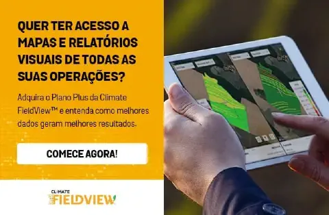 material promocional para a plataforma de agricultura digital Climate FieldView. Ela está dividida em duas seçõ