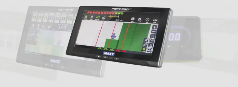 Monitor GPS Agrícola FarmPRO MAX7 | Agricultura de Precisão display de agricultura de precisão, o modelo MAX7 da marca FarmPRO, em destaque contra um fundo branco e li