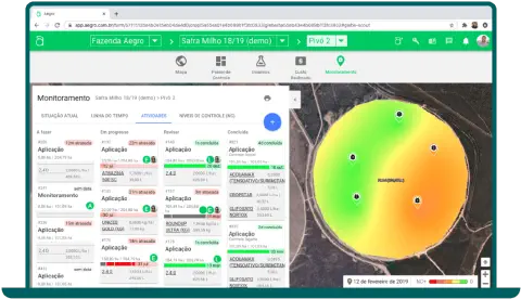 Software Aegro mostrando mapa de calor de infestação em safra de milho