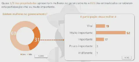 infográfico com dados sobre a participação de mulheres no gerenciamento de propriedades rurais. À esque