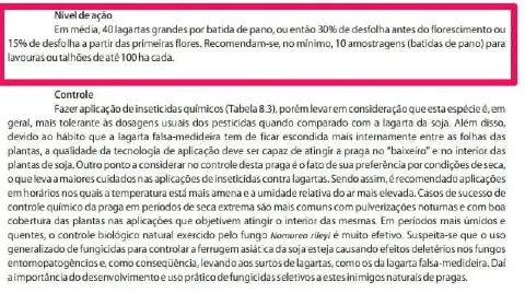 trecho de um manual técnico agrícola, focado no manejo de pragas, especificamente lagartas. O texto é divid