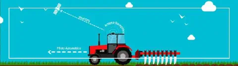 ilustração didática que demonstra o funcionamento do piloto automático em um trator agrícola, um pilar da agri