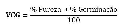 A imagem apresenta a fórmula matemática para o cálculo do Valor Cultural de Germinação (VCG) de sementes, um indicador essenc