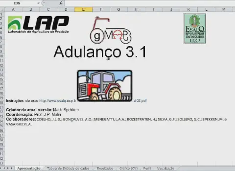 a tela de apresentação de uma ferramenta de software chamada 'Adulanço 3.1', desenvolvida em uma planilha do M