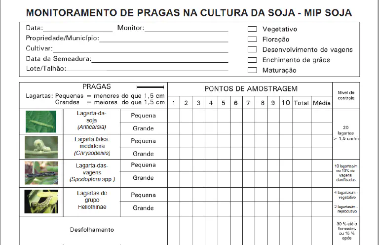 Planilha de Monitoramento de Pragas na Soja (MIP) uma planilha de 'Monitoramento de Pragas na Cultura da Soja', uma ferramenta essencial para o Manejo Integrado