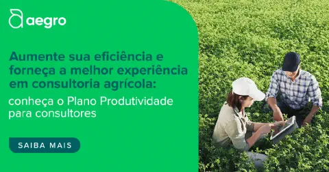 imagem é uma peça de marketing da Aegro, dividida visualmente. À esquerda, sobre um fundo verde vibrante, está o logotipo d