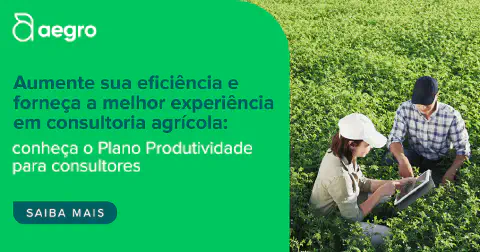 imagem é uma peça de marketing da Aegro, dividida visualmente. À esquerda, sobre um fundo verde vibrante, está o logotipo d