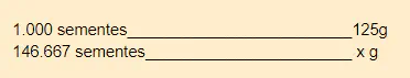 cálculo matemático de regra de três simples, aplicado ao contexto agrícola. Na primeira linha, estabelece-s