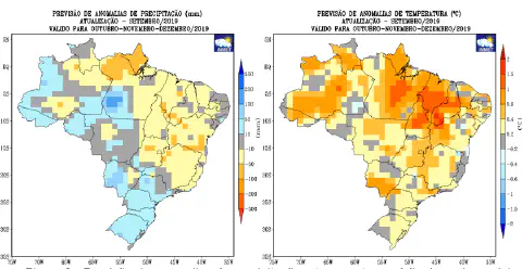 dois mapas do Brasil lado a lado, provenientes do Instituto Nacional de Meteorologia (INMET), detalhando a pre