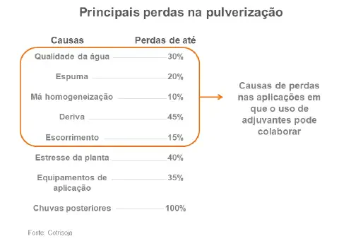Este infográfico informativo, com o título 'Principais perdas na pulverização', detalha os fatores que mais contribuem para a