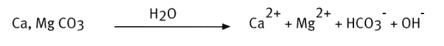 a equação química que representa a reação do calcário (carbonato de cálcio e magnésio, Ca, Mg CO3) com a água