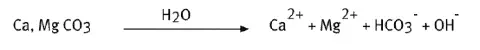 a equação química que representa a reação do calcário (carbonato de cálcio e magnésio, Ca, Mg CO3) com a água
