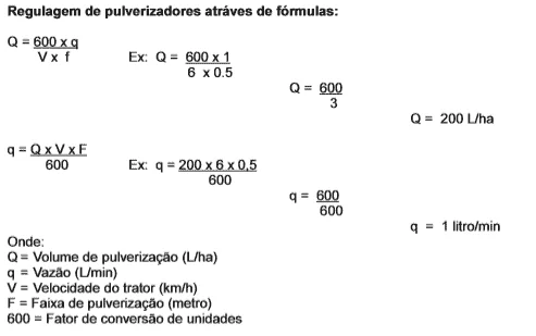 guia técnico sobre a regulagem de pulverizadores agrícolas através de fórmulas matemáticas. São exibida