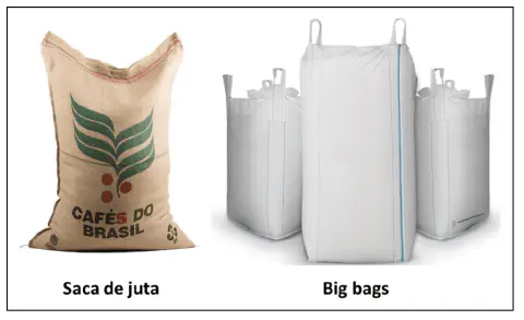comparação visual clara entre dois tipos de embalagens amplamente utilizadas no setor agrícola. À esqu